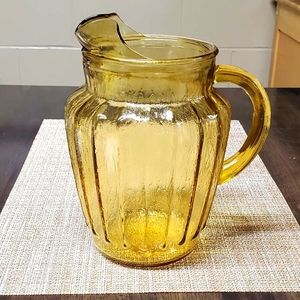 Vintage Amber Paneled Textured Glass Pitcher with ice guard lip